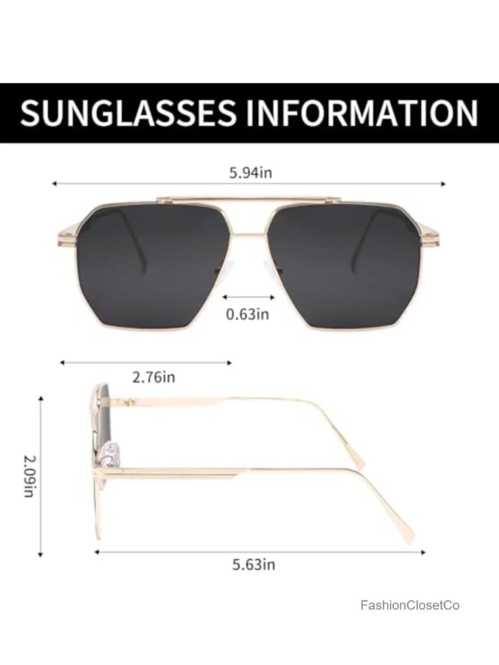 Retro Oversized Square Aviator Sunglasses Large Metal Frame UV400